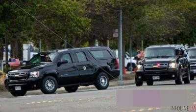 Легковушка перепрыгнула канаву и "атаковала" кортеж Трампа.Видео